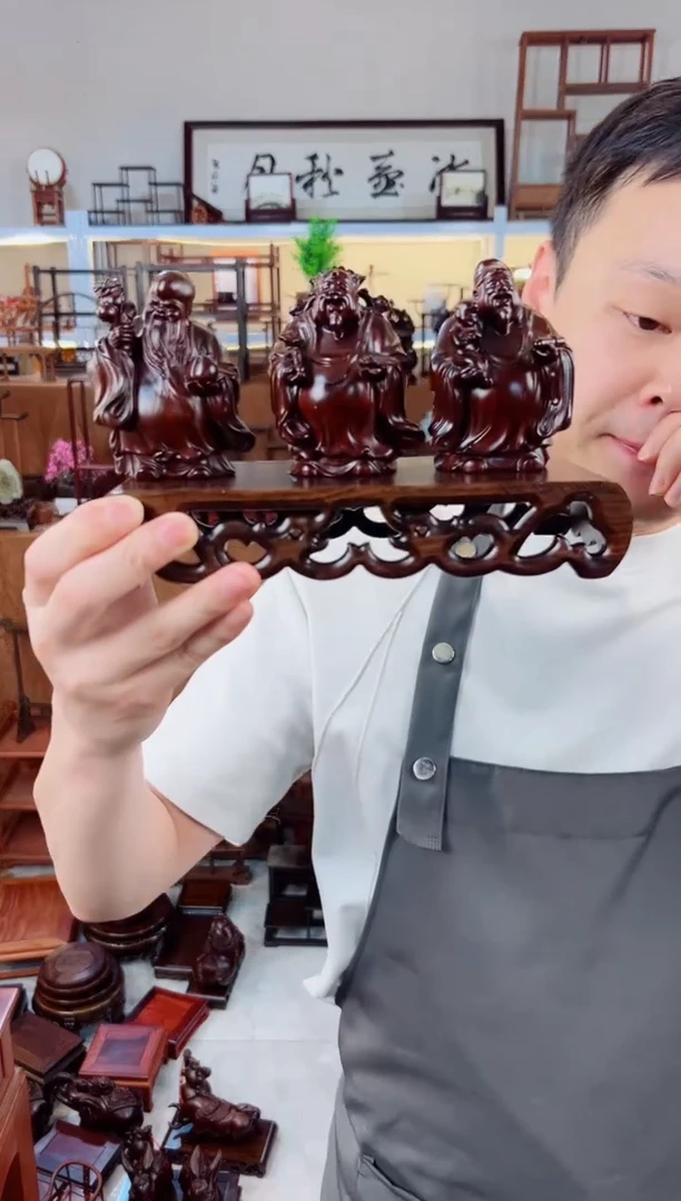 风车木（黑檀木）福禄寿一套加黑檀21龙纹书卷