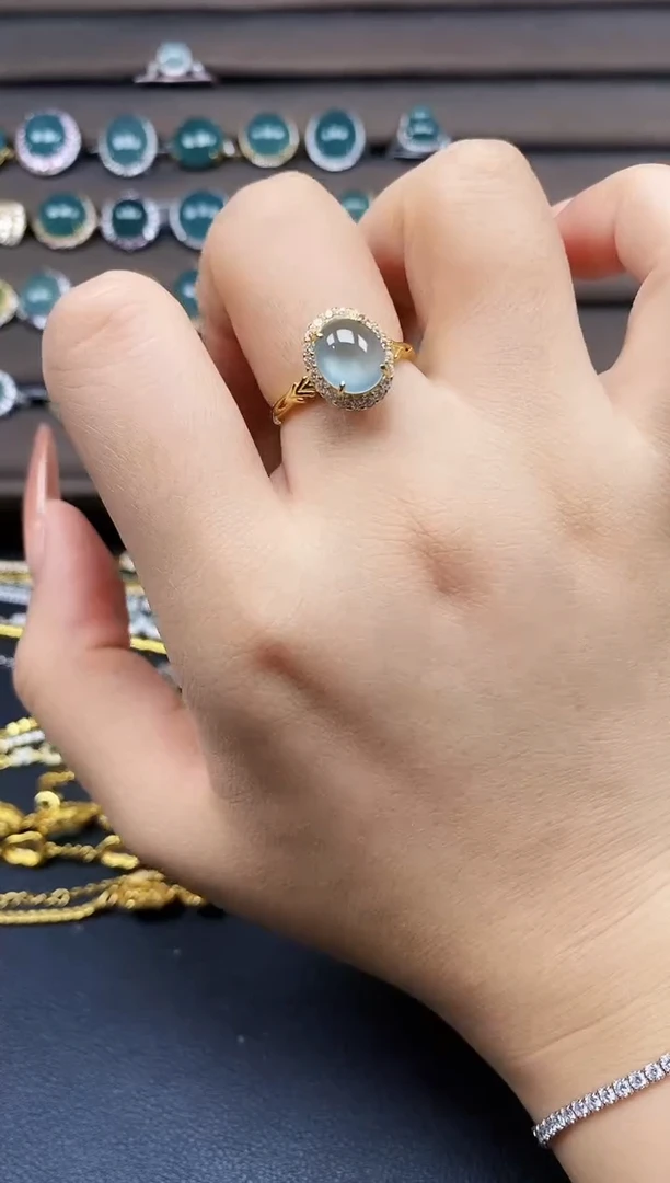 翡翠戒指银S925镶嵌多样性发货