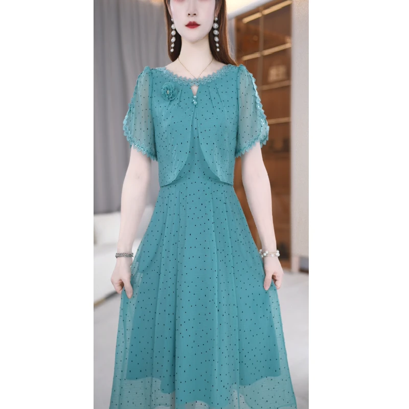 【连衣裙】夏季新款圆领时尚减龄修身显瘦中长款连衣裙M-4XL