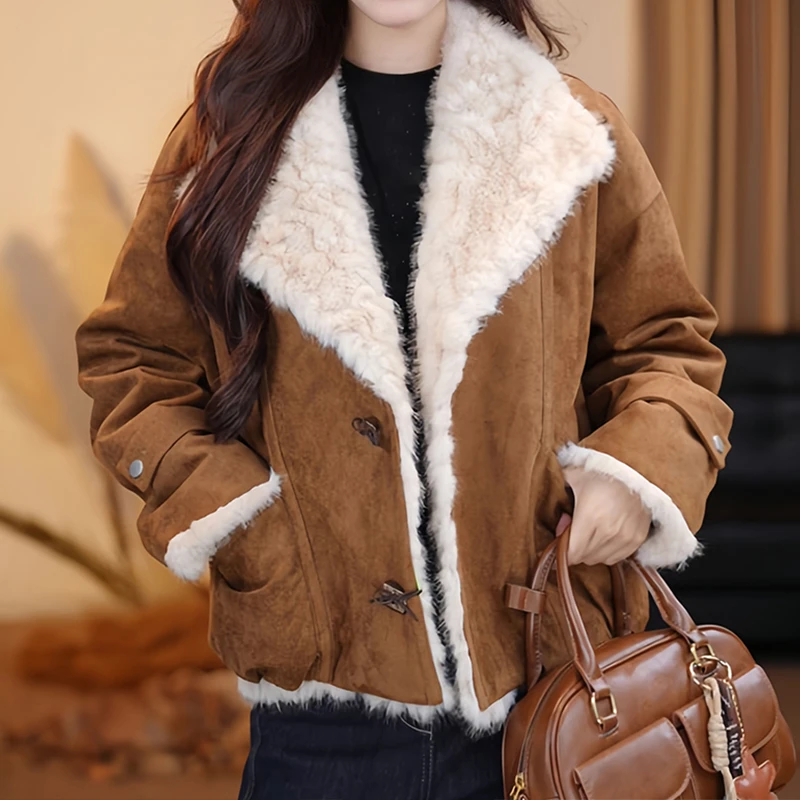 显白气质欧版2025棉服外套女冬季新款大码宽松慵懒时尚棉衣袄子