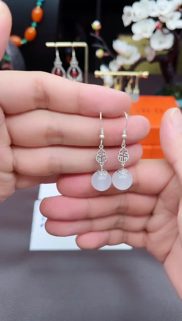 玛瑙/玉髓耳饰银S925镶嵌522000