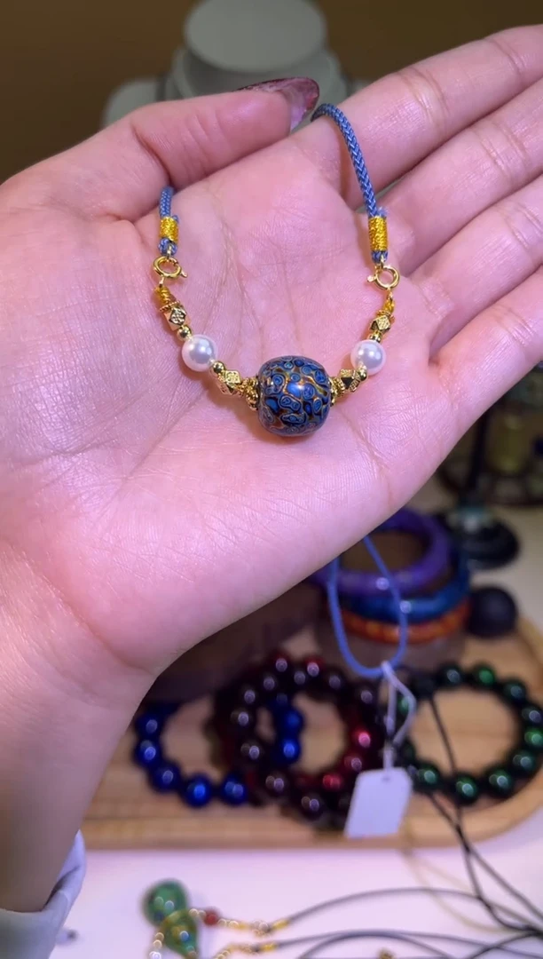 榕城大漆蓝金变彩老型珠手链