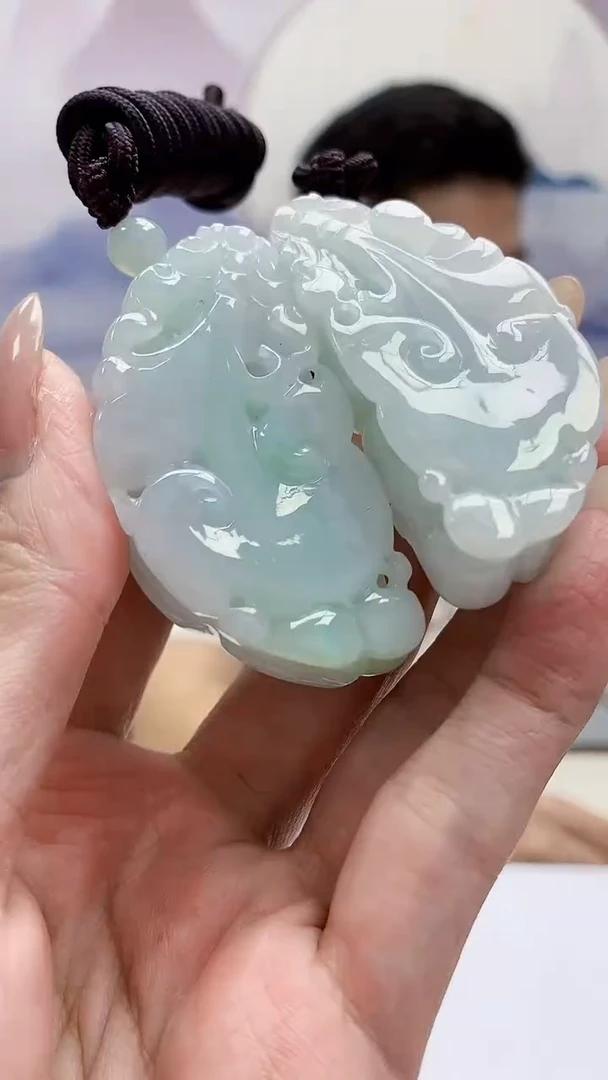 未镶嵌定制翡翠4917MM-毛货两件挂件75