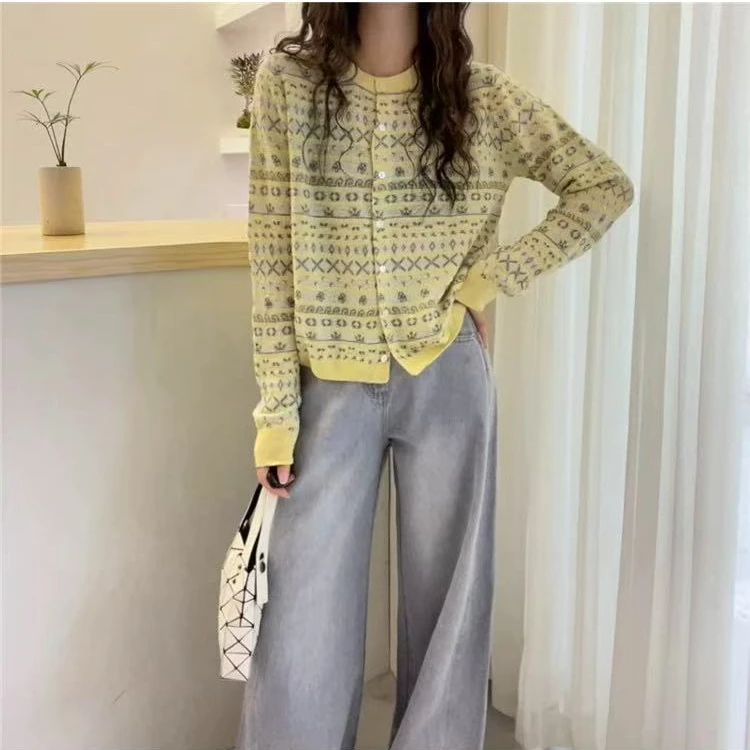 MEIZHENZI【桑蚕丝羊毛】2025早春新款欧若风提花针织开衫女小外套