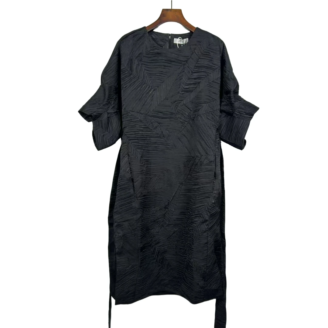 朱总原创设计半袖黑色连衣裙女2025春夏新款轻奢气质裙子3C128