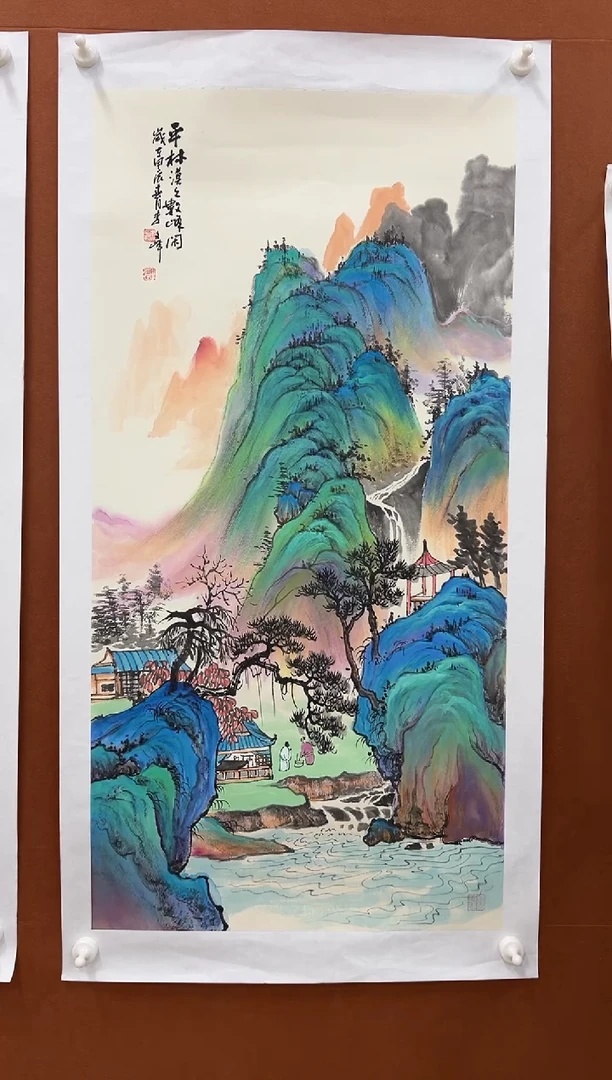 国画李文峰三尺整张重彩青绿山水