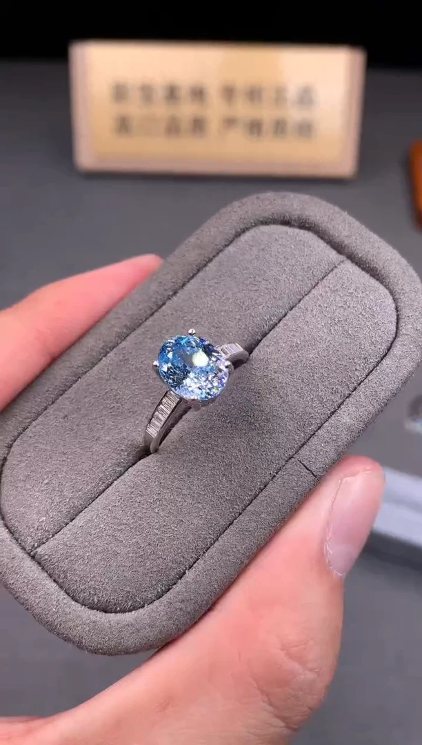 银S925镶嵌戒圈海蓝宝石2222