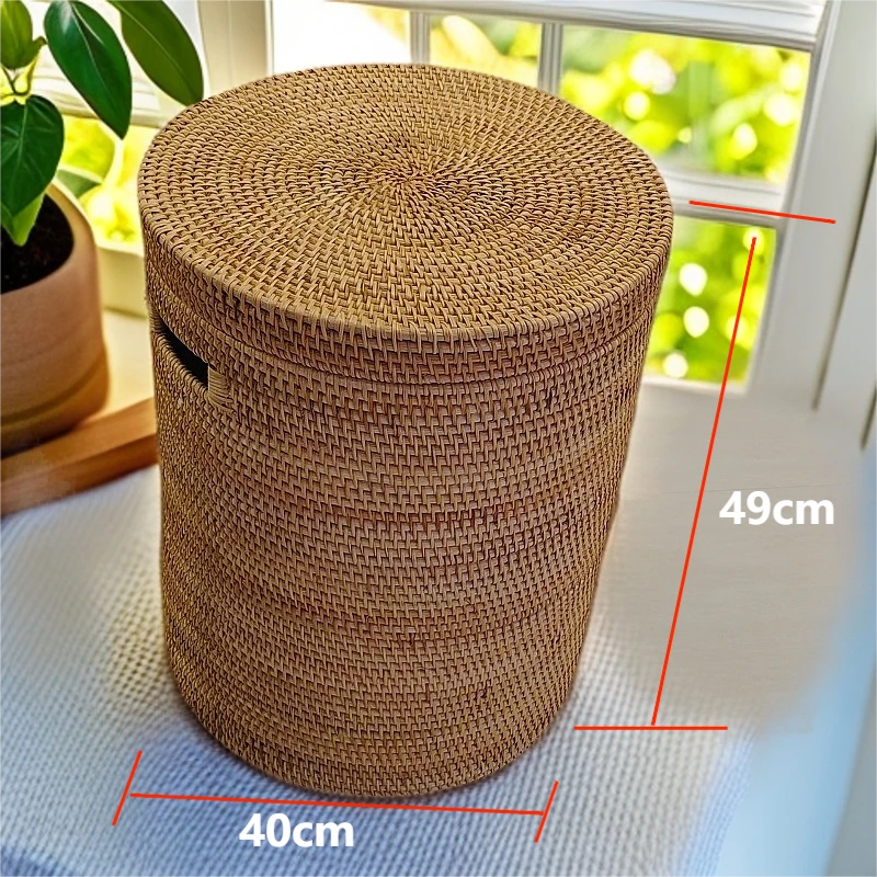 植物真藤纯手工编织平盖脏衣桶40*49cm