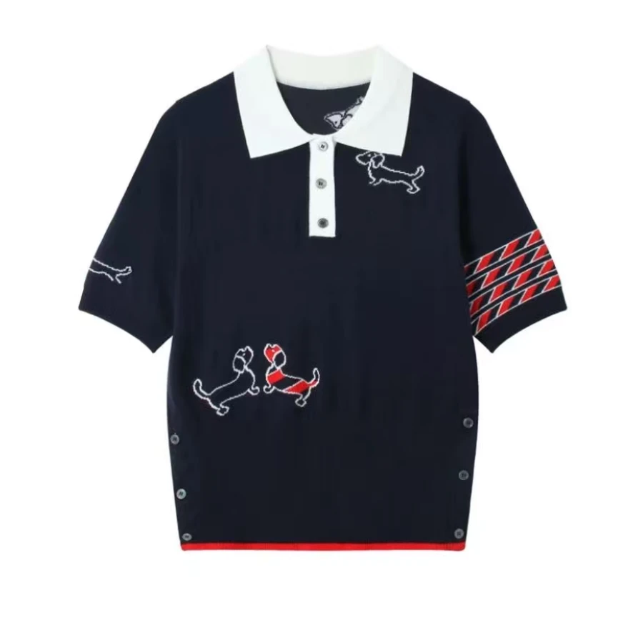 英琪家【桑蚕丝TB小狗】减龄撞色小翻领上衣夏季新品爆款