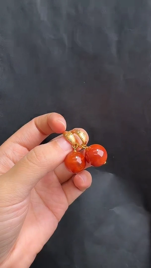 银S925镶嵌南红玛瑙耳饰耳饰