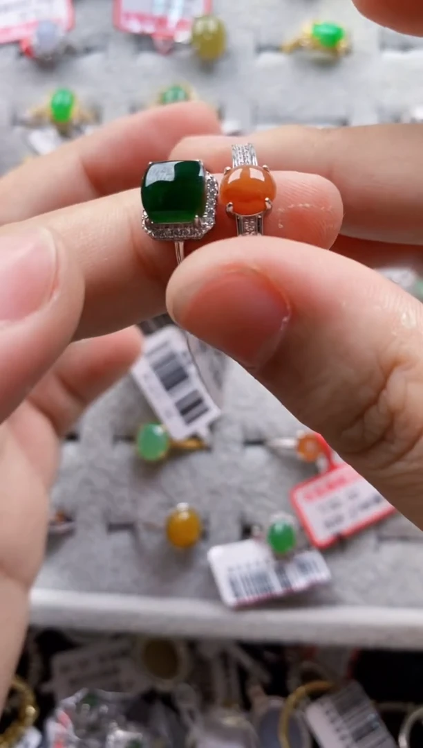 翡翠戒指银S925镶嵌10-10---7