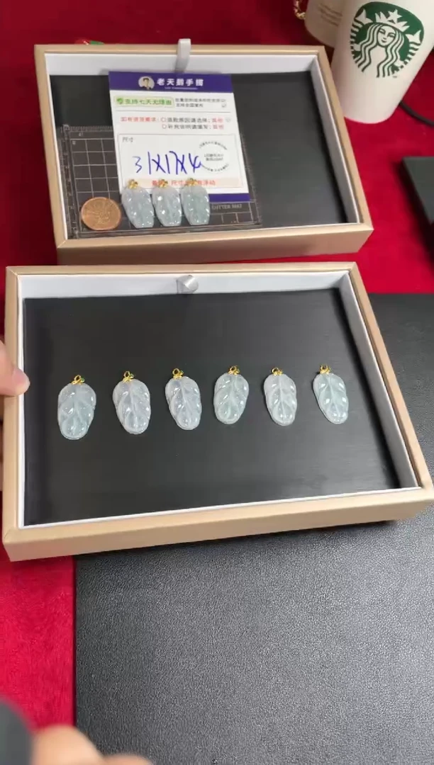 【闪购商品】翡翠挂件18K金镶嵌叶子FL17配绳/多样性发其一CP