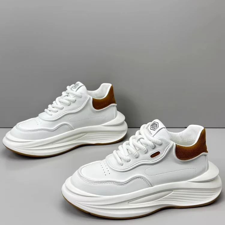 欧洲站男鞋秋冬新款潮流百搭皮面厚底老爹鞋加绒爆款休闲鞋男士鞋