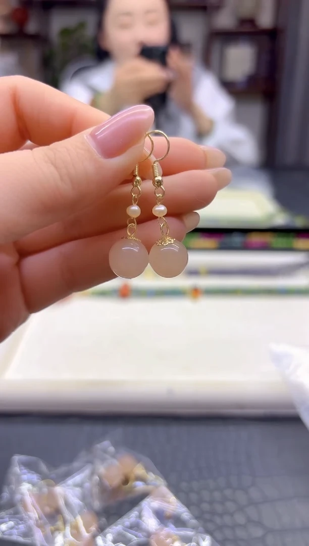 14K金镶嵌和田玉耳饰DIY款E816