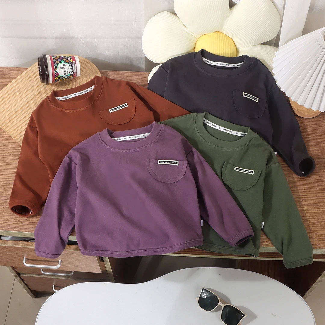 春秋打底衫男童女童上衣衣单板春休闲圆领长袖宽松儿童韩版除味剂