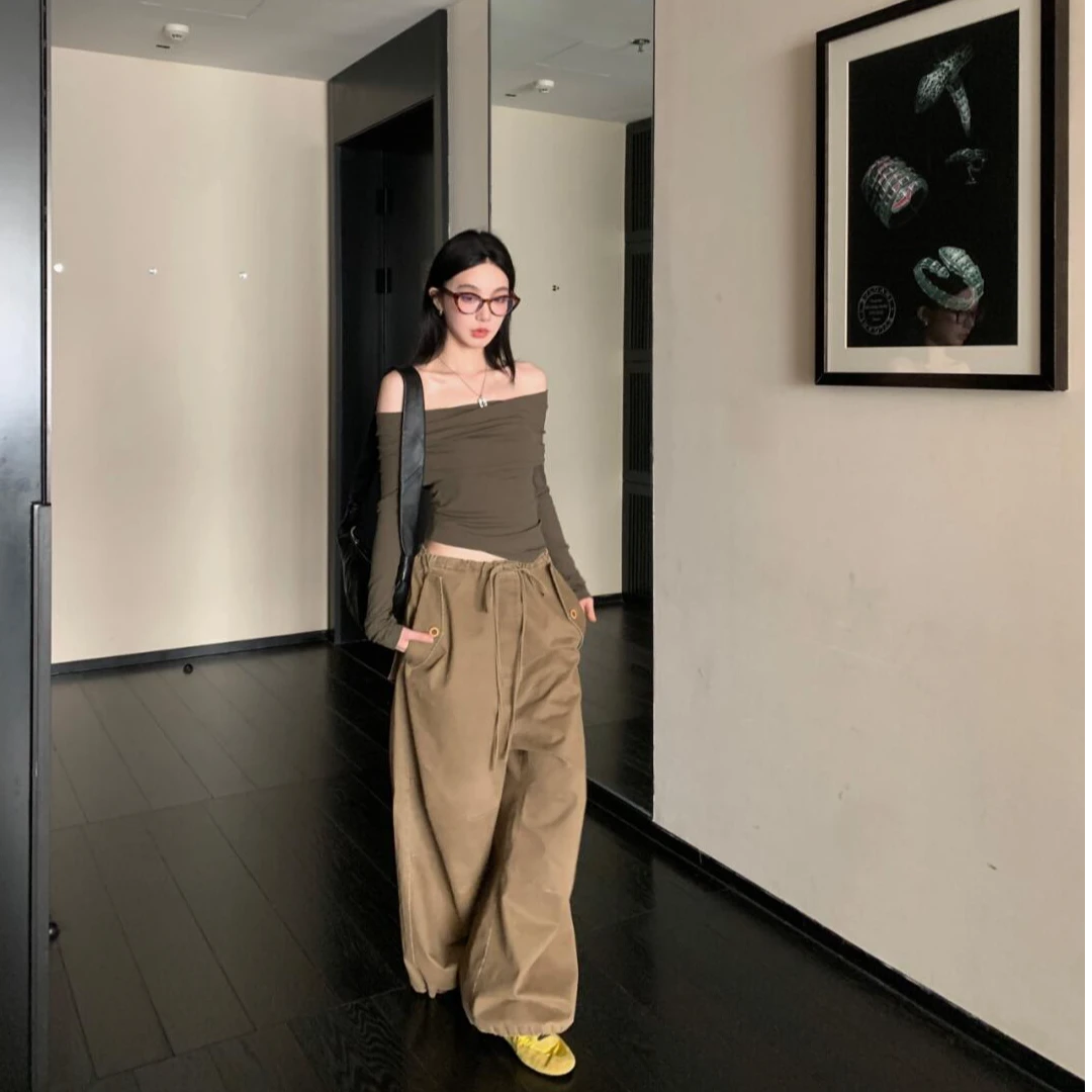 2025春夏季时尚新款韩系慵懒风气质小众一字肩上衣显瘦百搭裤子女