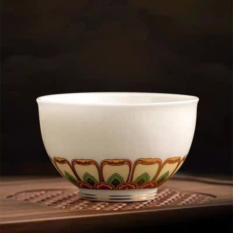 徐建勇万佛宝莲品茗杯羊脂玉陶瓷茶杯主人杯陶瓷茶具家用高端送礼