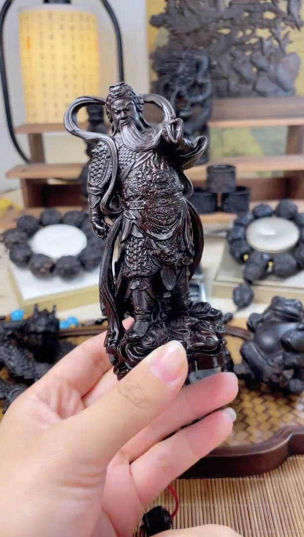 【闪购商品】乌木类木雕关公摆件精工雕刻件