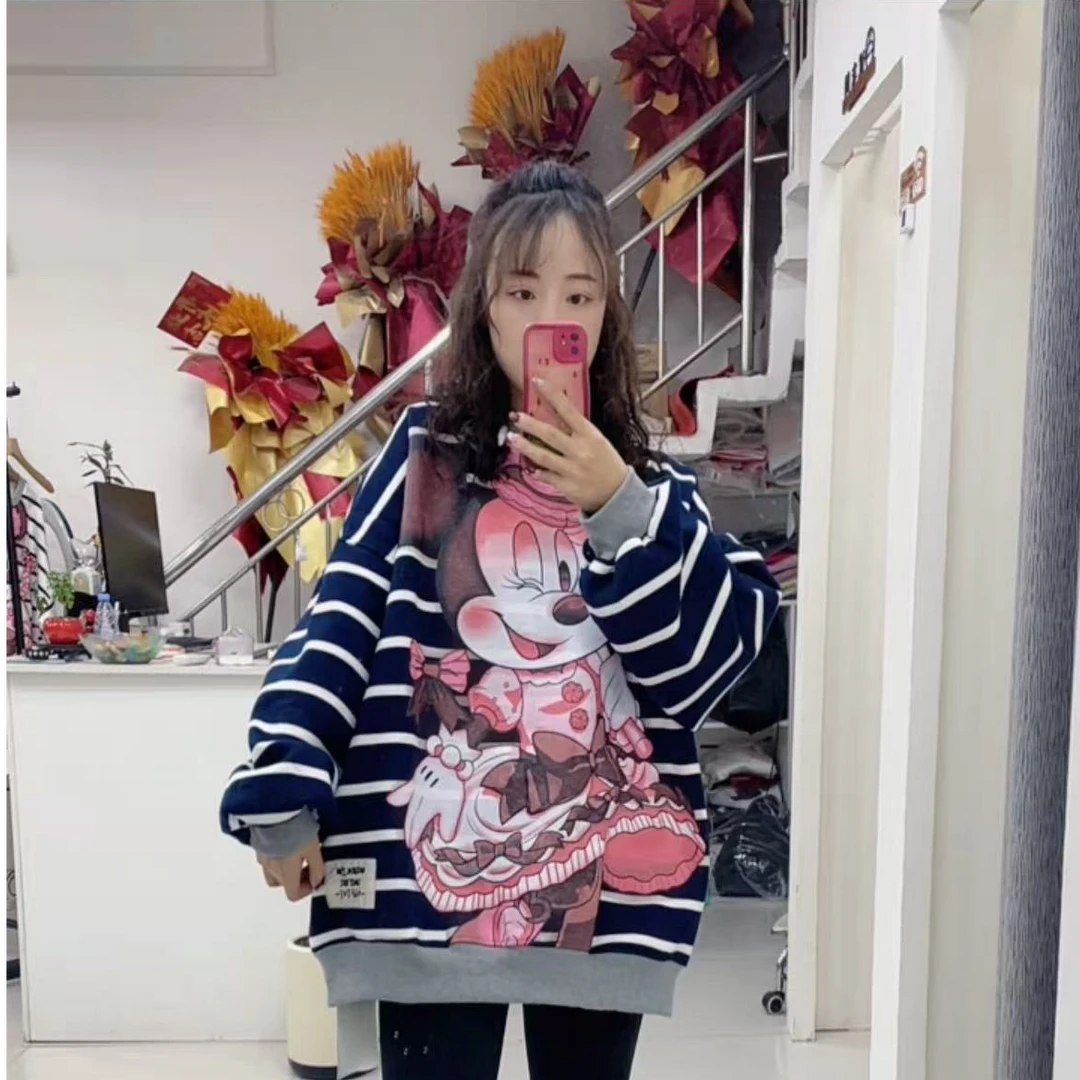 欧版14072时尚条纹卡通米奇加绒卫衣-1211