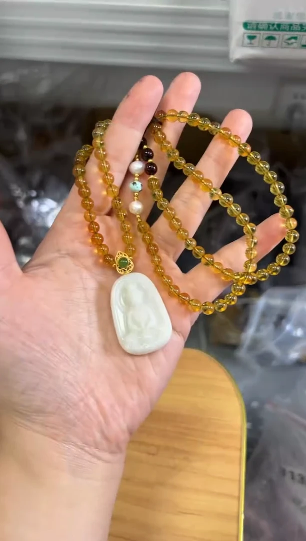 未镶嵌颈饰蓝珀琥珀蓝珀观音吊坠项链[1239]