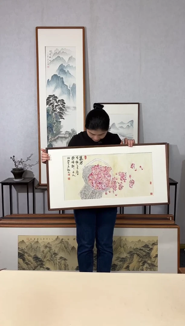 国画手绘*集芳*47*92cm带框发货
