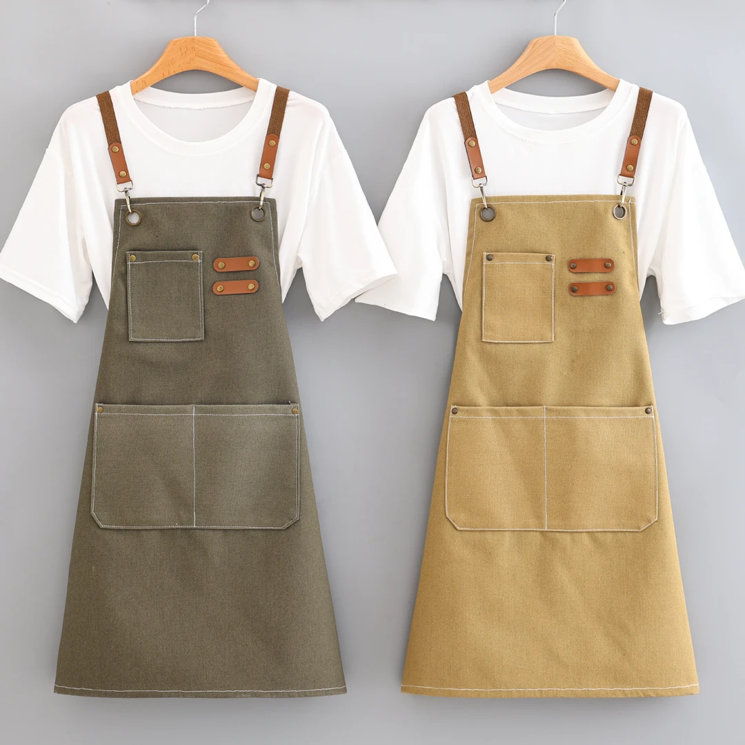 加厚口袋帆布围裙定制防水logo时尚厨房餐饮咖啡师工作服奶茶高级