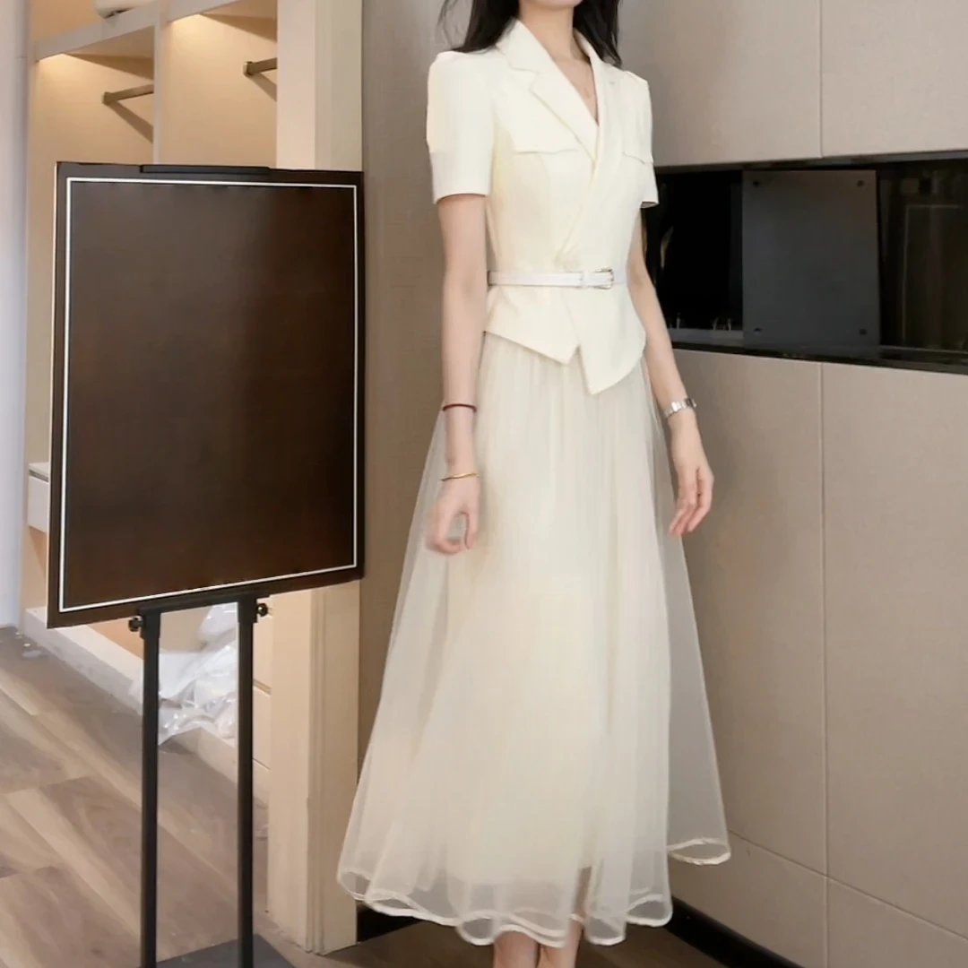 【三件套】【裙子有内衬】夏季休闲风小西装时尚上衣+半身裙1166