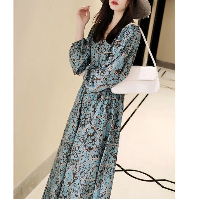 特！门店5/9&8！似锦繁华高级感柜货收腰长款连衣裙L40064