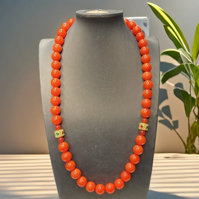 满肉红玛瑙玉石项链尺寸14mm46颗