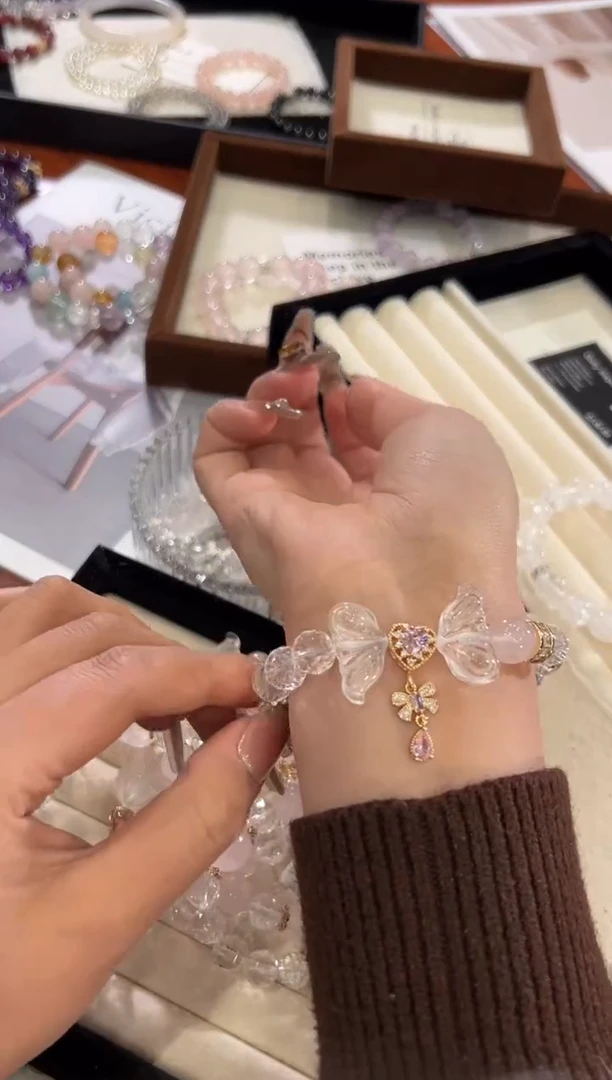 【闪购商品】水晶手链合金白水晶蝴蝶手链x600