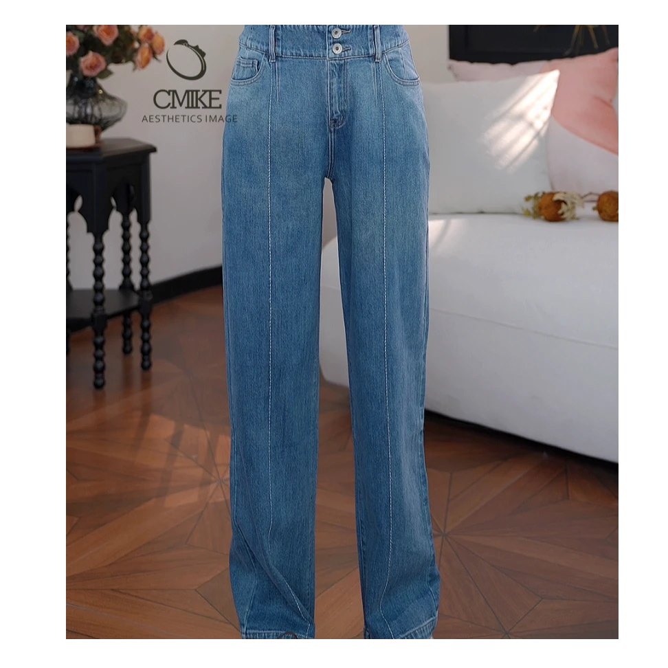 【蜜客原创】时尚休闲百搭直筒高腰显瘦复古牛仔长裤2501K000148