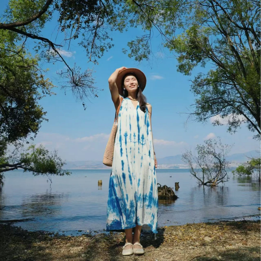 【大理蓝窝】经典蓝白流苏露背挂脖纯手工植物染色简约气质高级感