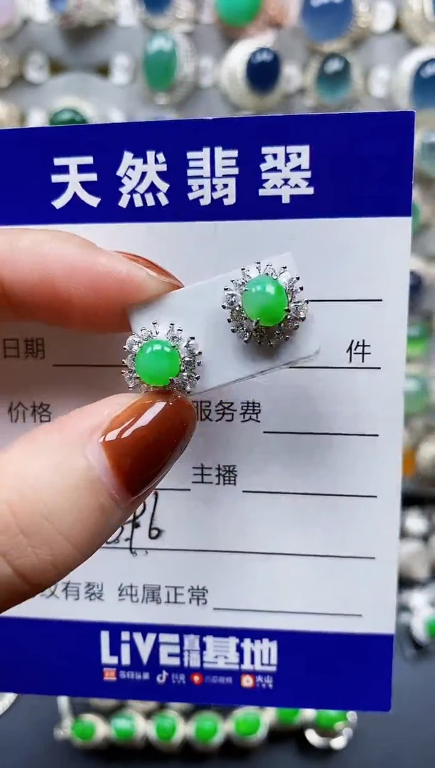 翡翠银S925镶嵌耳饰696