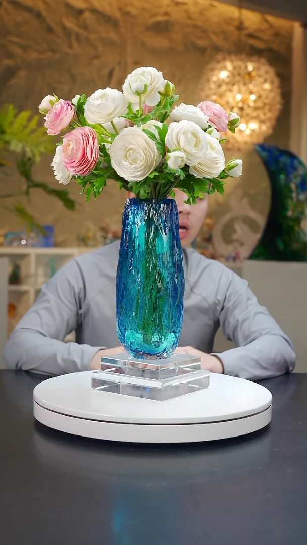 手工艺品琉璃宝石蓝树干肌理纹花器