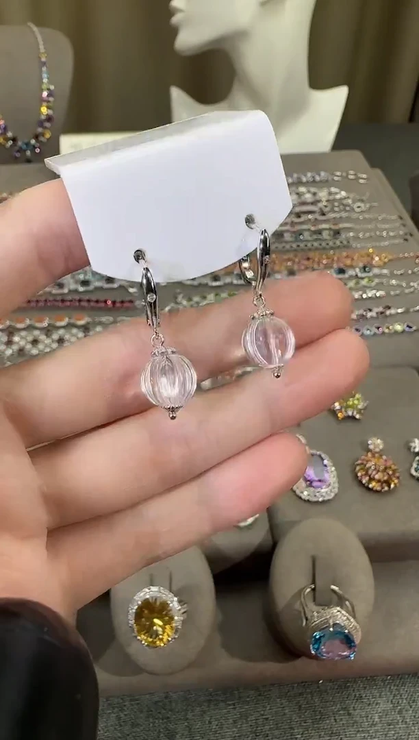 银S925镶嵌耳饰水晶10mm耳扣设计款