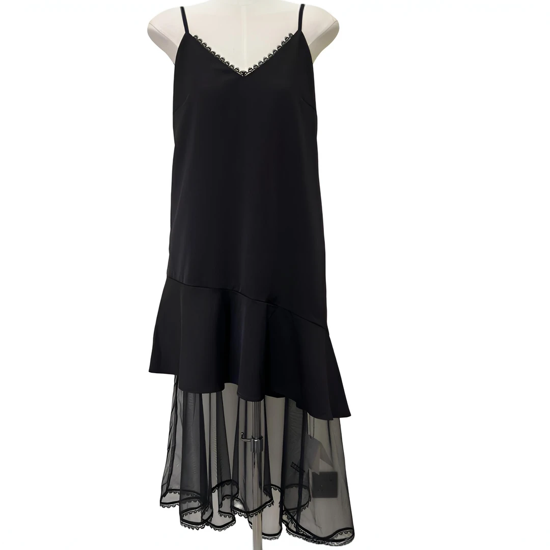 【夏款连衣裙】JINJIN·设计师不规则下摆镂空双层纱吊带连衣裙2020