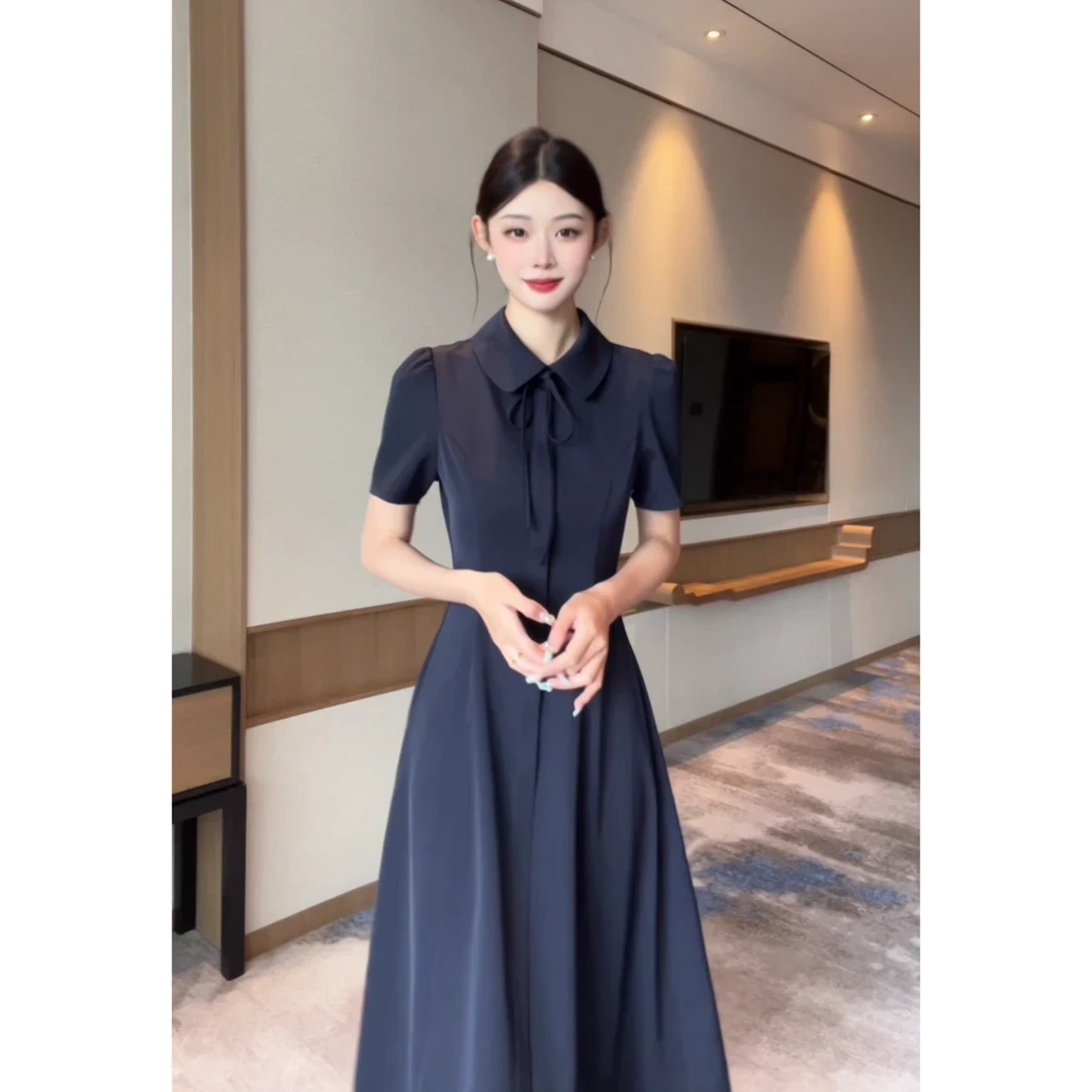 2025夏季新款娃娃领连衣裙女收腰显瘦气质百搭裙子1504