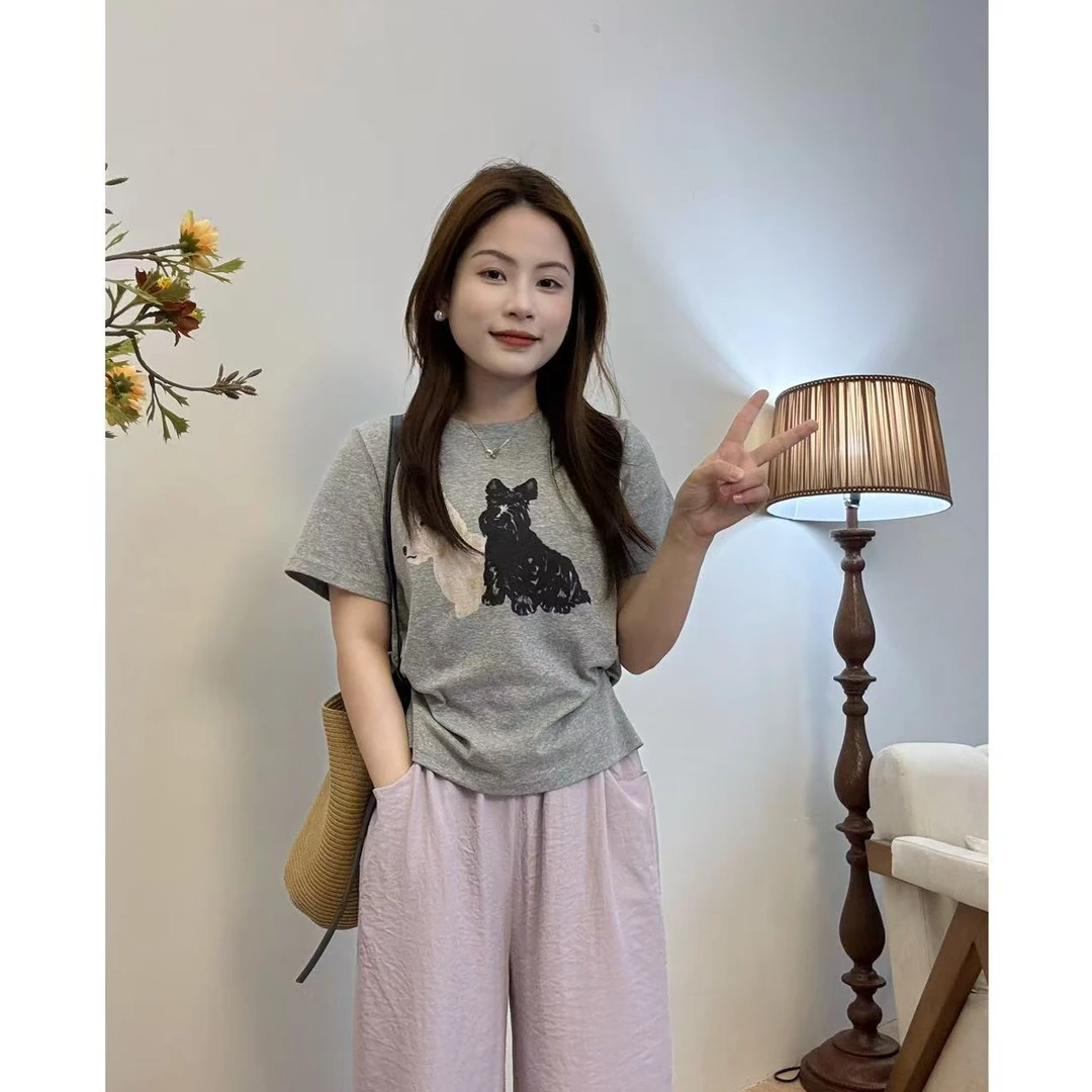 小狗短袖T恤显瘦减龄圆领上衣休闲百搭夏季