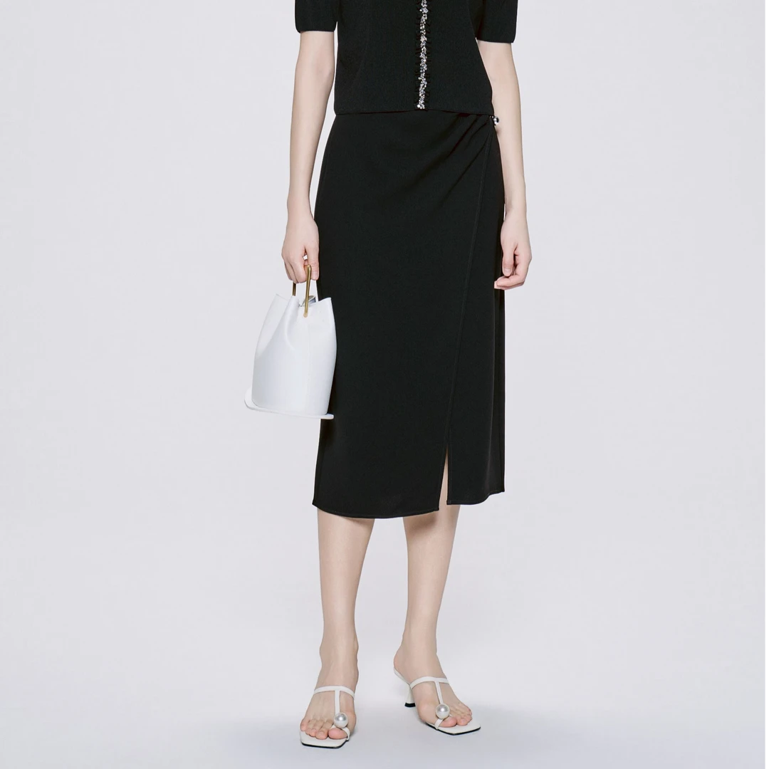 恩瑞妮2025款夏气质简约修身针织裙包臀裙夏季半身裙ESXQ3B176