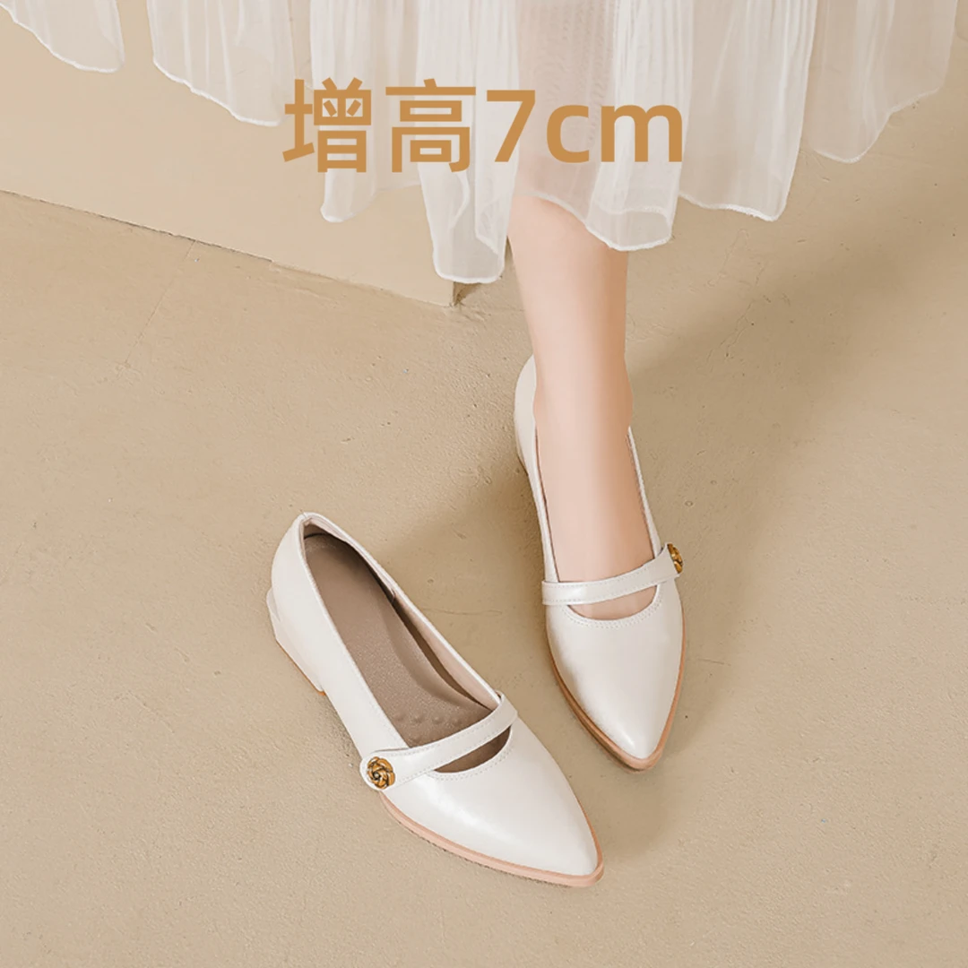 小码3233粗跟玛丽珍鞋2025新款春季山茶花尖头浅口高跟内增高单鞋