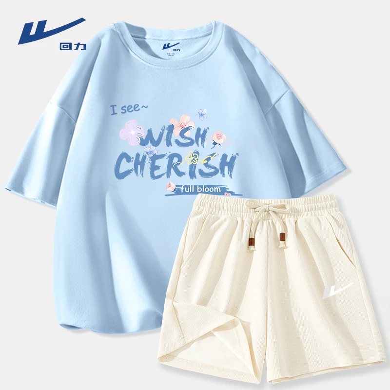 Warrior/回力夏季新款短袖短裤套装宽松显瘦显白休闲运动服套装L