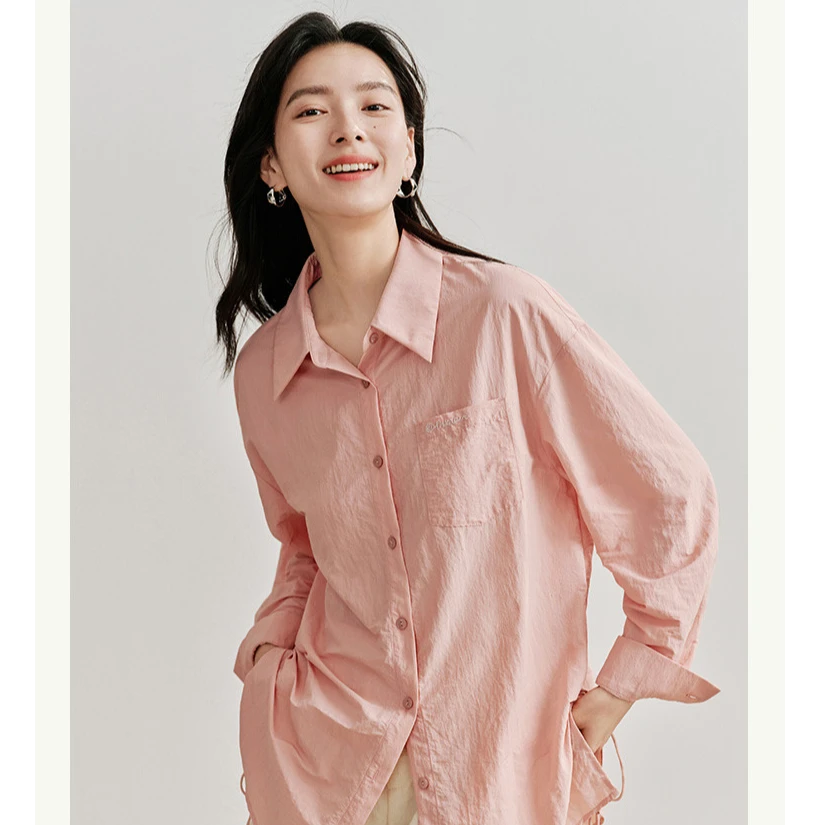 【风感波粒】明星同款茵曼UPF100+夏季开衩休闲衬衫女长袖女高能感