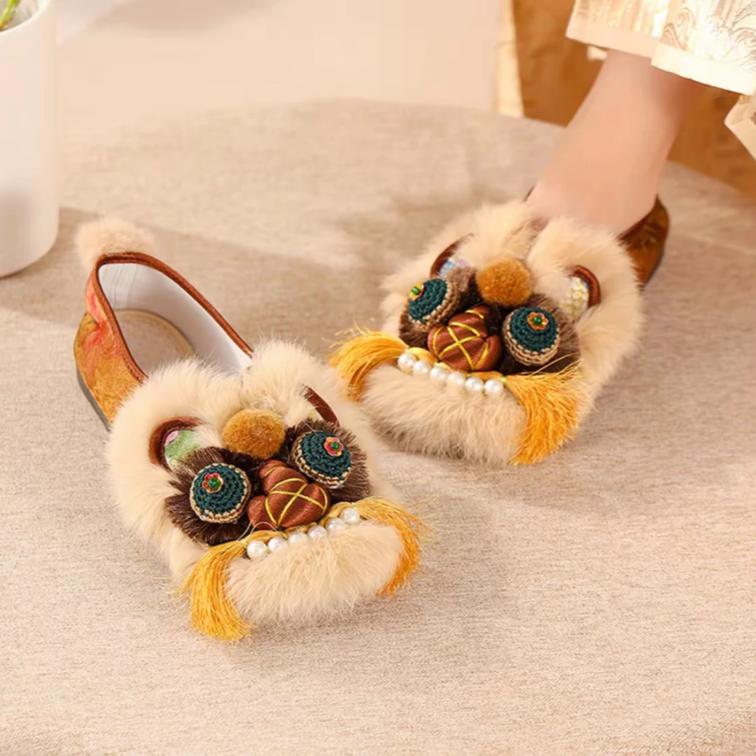 【秋枫晚照】手工虎头鞋美拉德棕色布鞋正宗老北京布鞋平底女款单鞋