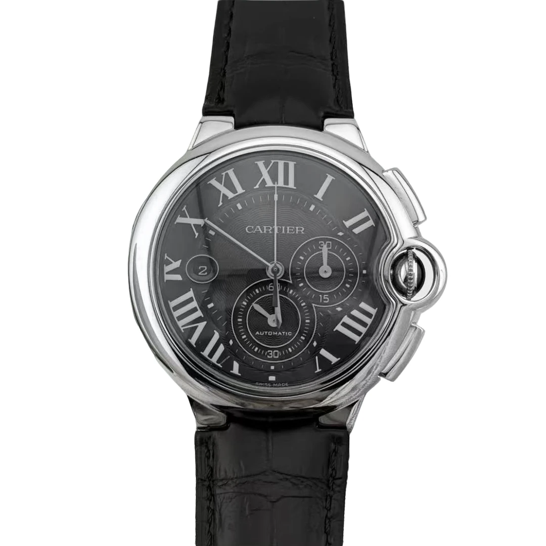 99新 Cartier/卡地亚 蓝气球W6920052 44黑盘计时机械表 男款单表