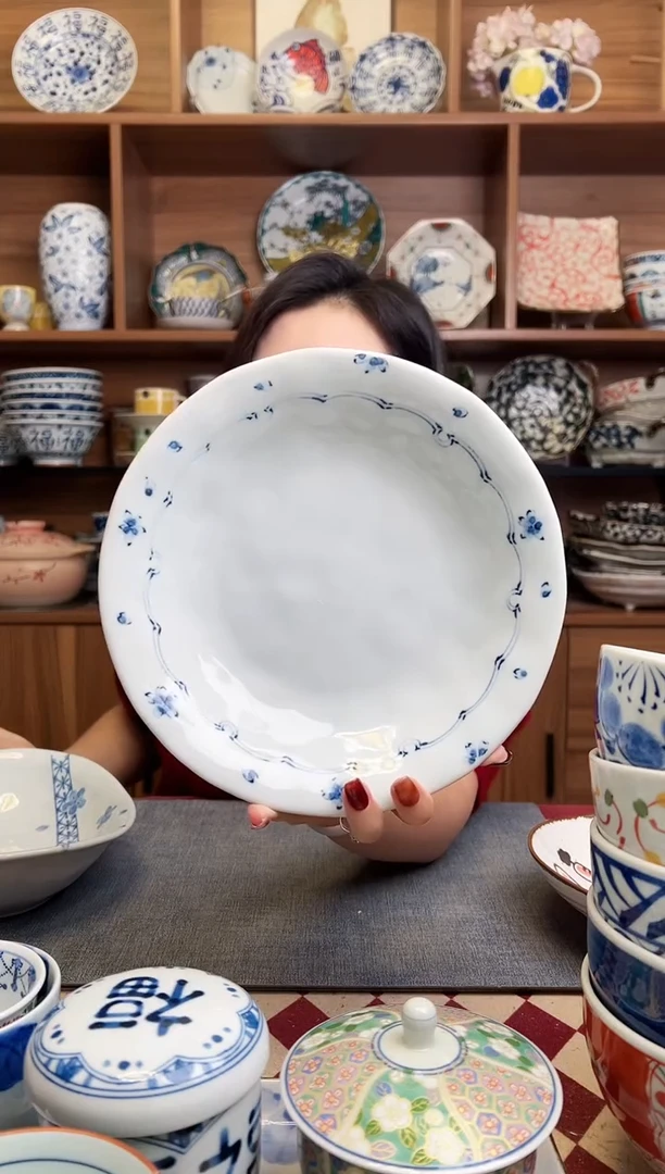 瓷片清秀 百叶莲20.5cm深盘