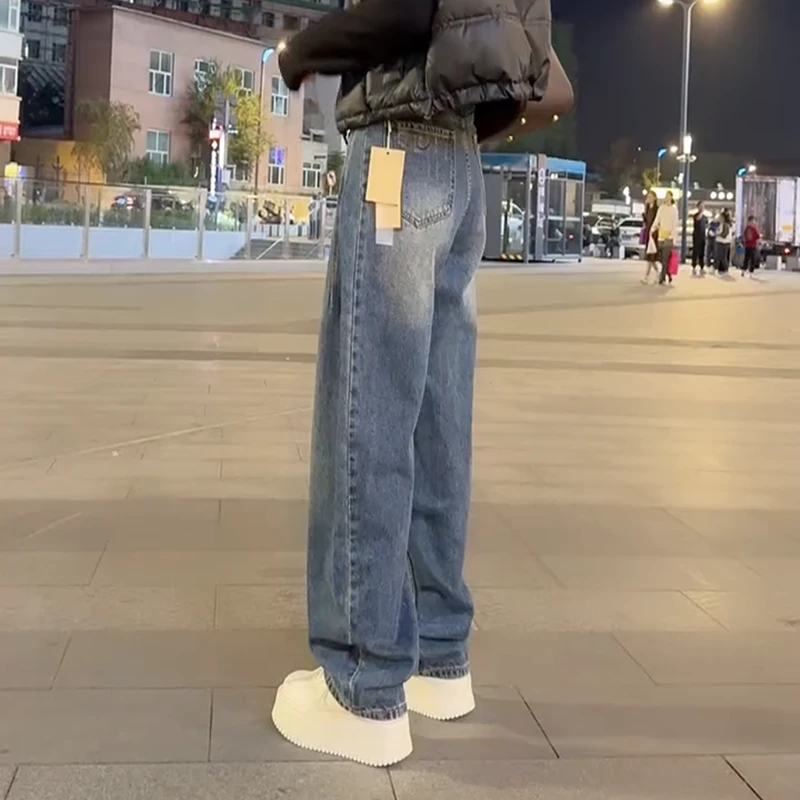 高腰加绒窄版直筒牛仔裤女2025秋冬新款大码洋气百搭遮胯阔腿裤子
