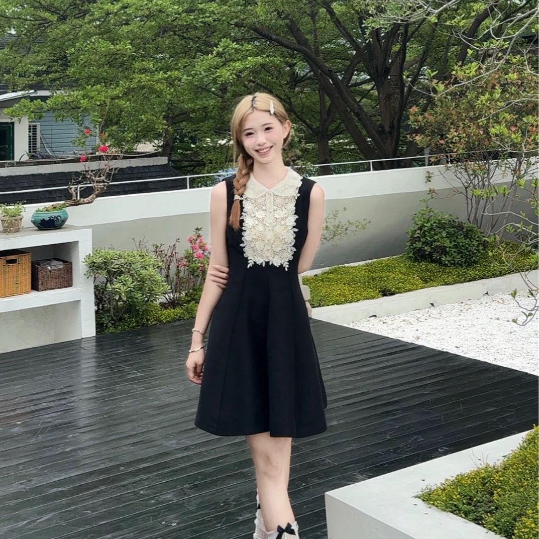 陈小晚露思同款miu系千金蕾丝娃娃领连衣裙法式无袖小赵露思同款