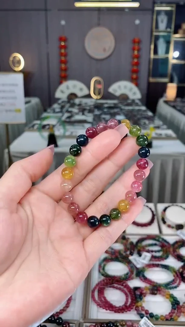 未镶嵌老矿碧玺彩虹单圈手串8mm+碧玺hon多样性发货一条