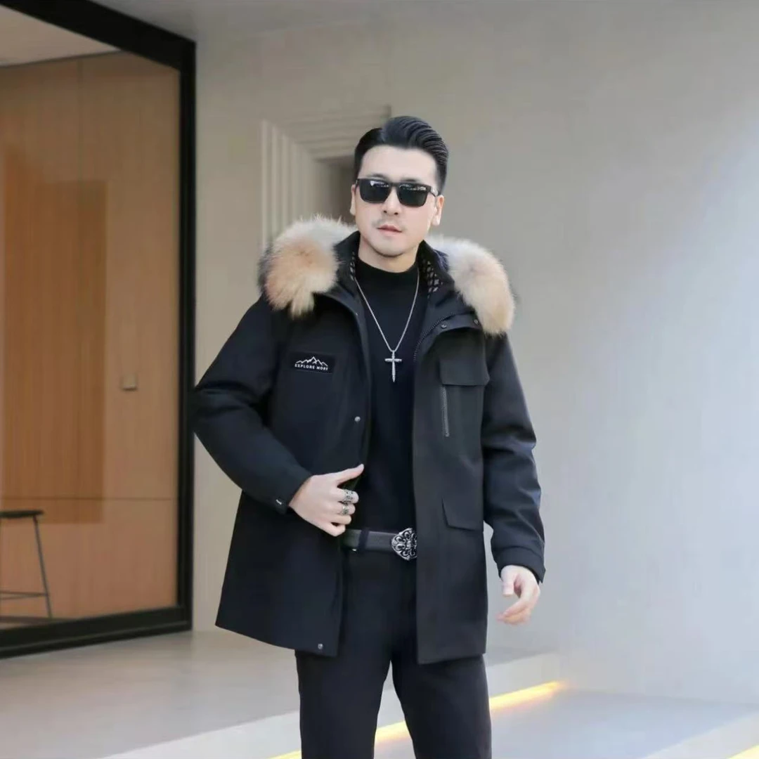 2025新款中长款男女同款时尚保暖大码派克服冬季加厚连帽可脱卸