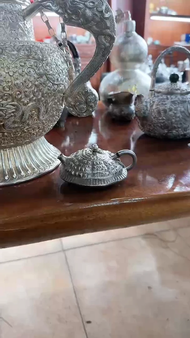 盈*足银999精工手工灵芝仿生器泡茶壶